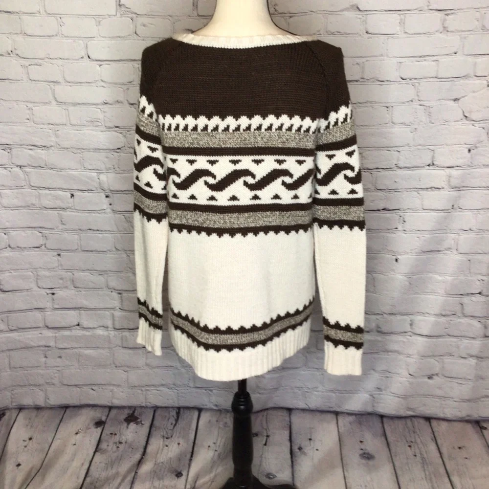American Eagle Brown Cream Fair Isle Wool Blend Sweater Small
